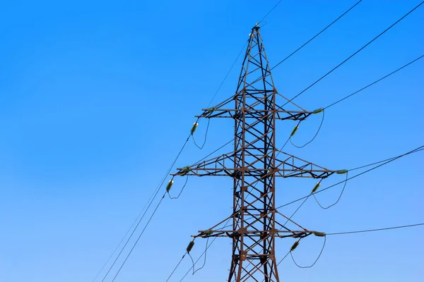 Power Line High Voltage Tower Blue Sky — Stock Photo, Image