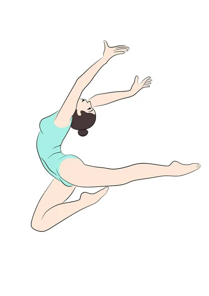 サーカスの芸術家 アクロバット 青いスーツの体操選手は アクロバティックで体操的な要素を実行します ベクトル画像 — ストックベクタ