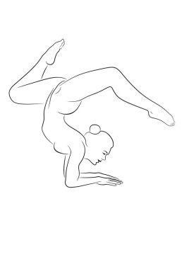 Sirk sanatçısı, akrobat, jimnastikçi, akrobatik ve jimnastik öğeler sergiliyor. Vektör resmi.