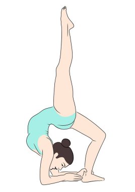 Sirk sanatçısı, akrobat, jimnastikçi, akrobatik ve jimnastik öğeler sergiliyor. Vektör resmi.