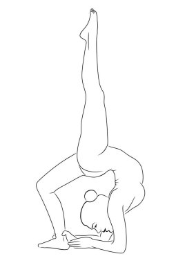 Sirk sanatçısı, akrobat, jimnastikçi, akrobatik ve jimnastik öğeler sergiliyor. Vektör resmi.