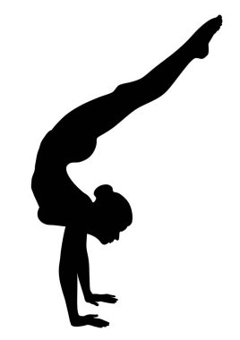 Sirk sanatçısı, akrobat, jimnastikçi, akrobatik ve jimnastik öğeler sergiliyor. Vektör resmi.