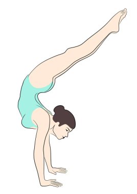 Sirk sanatçısı, akrobat, jimnastikçi, akrobatik ve jimnastik öğeler sergiliyor. Vektör resmi.