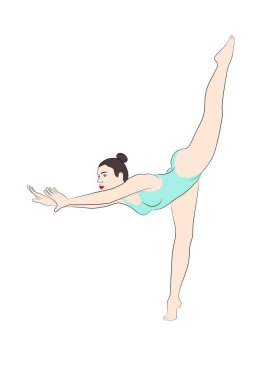 Sirk sanatçısı, akrobat, jimnastikçi, akrobatik ve jimnastik öğeler sergiliyor. Vektör resmi.