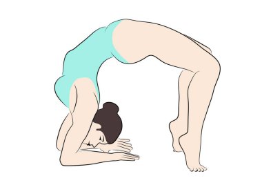 Sirk sanatçısı, akrobat, jimnastikçi, akrobatik ve jimnastik öğeler sergiliyor. Vektör resmi.