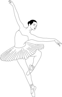 Balerin eteğiyle bale yapan muhteşem bir balerin. Balerin eteğiyle dans ediyor. Vektör çizimi.