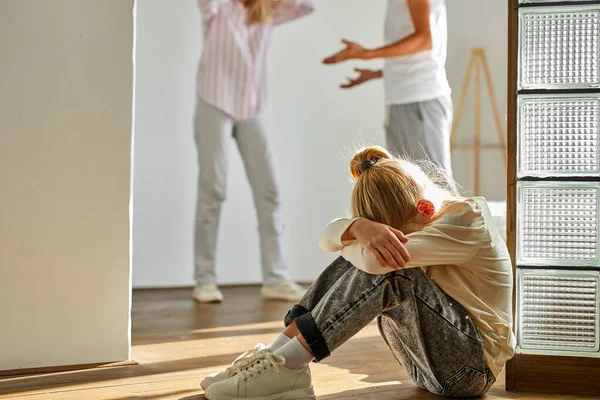 Child girl is tired of family conflicts,divorce and children concept — Stock Photo, Image