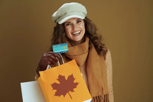 Hallo November Porträt Einer Lächelnden Eleganten Hausfrau Schal Mit Lederhandschuhen — Stockfoto