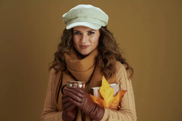 Hola Octubre Retrato Elegante Ama Casa Mediana Edad Sonriente Bufanda —  Fotos de Stock