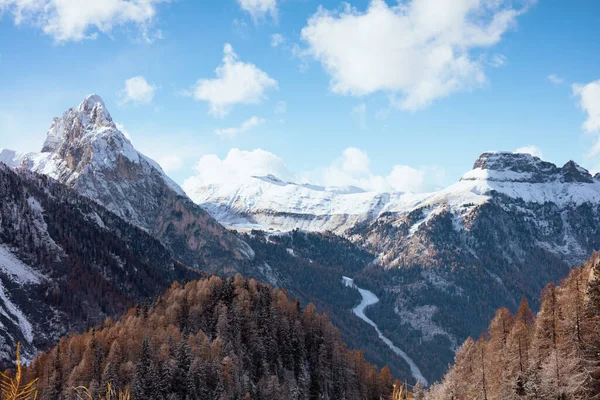 Paesaggio Con Montagne Abeti Nuvole Nelle Dolomiti Italia Inverno — Foto Stock