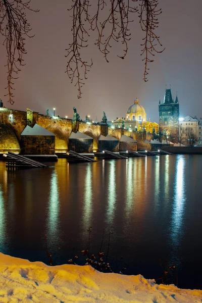 Paysage Avec Rivière Vltava Pont Charles Prague République Tchèque Hiver — Photo