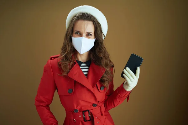 Vida Durante Pandemia Coronavírus Retrato Feliz Elegante Anos Idade Mulher — Fotografia de Stock