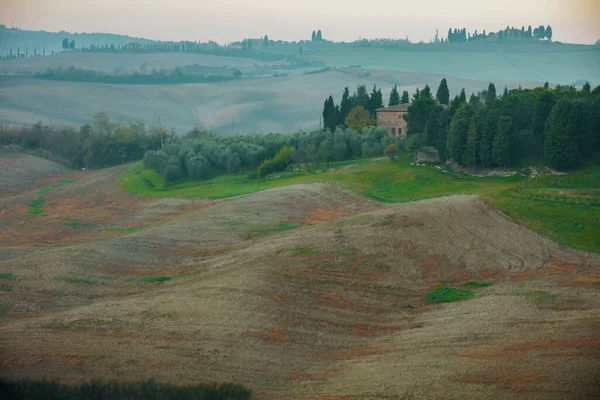 Landschaft Mit Feldern Und Hügeln Der Toskana Italien Herbst Bei — Stockfoto