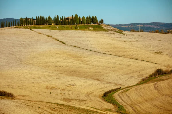 Τοπίο Γεωργικό Τομέα Και Λόφους Στην Τοσκάνη Ιταλία Φθινόπωρο — Φωτογραφία Αρχείου