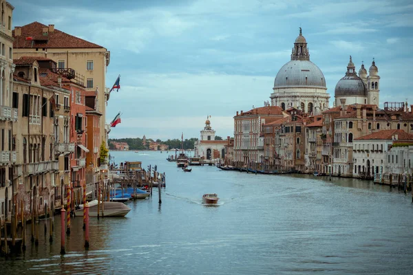 Landscape Basilica Santa Maria Della Salute Motorboat Grand Canal Venice — Stock Photo, Image