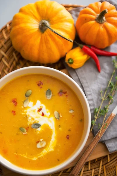 Closeup on pumpkin soup — Stock Photo, Image
