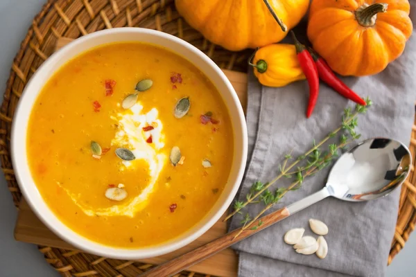 Closeup on pumpkin soup — Stock Photo, Image