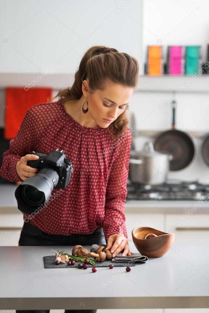 Young woman practicing in food photography