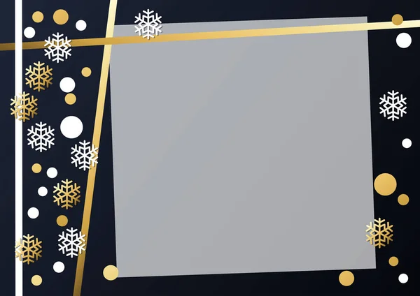 Festive Winter Dark Background Frame Golden White Snowflakes Confetti Decoration — Stock Vector