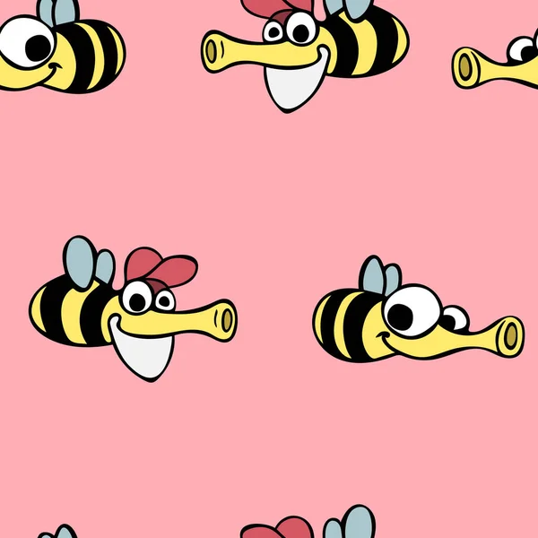 Drôle Dessin Animé Abeilles Vecteur Main Dessinée Texture Motif Sans — Image vectorielle