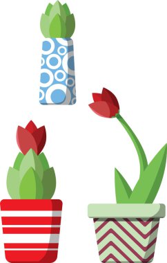 Tencerelerdeki karikatür bitkileri izole edilmiş vektör çizimleri