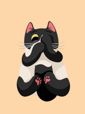 Korkak komik çizgi film siyah beyaz kedi izole edilmiş vektör çizimi