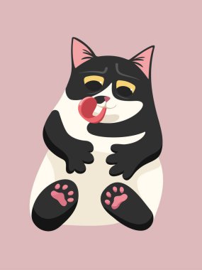   Şirin siyah beyaz kedi izole vektör illüstrası