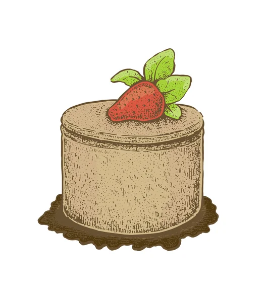 Colorida ilustración vectorial dibujada a mano de un pastel de frutas con una s — Vector de stock