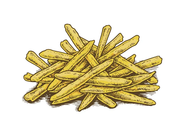 Pommes de terre frites dessinées à la main de style vintage coloré . — Image vectorielle