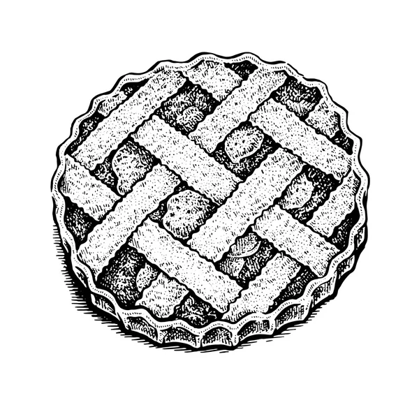 Schwarz-weiße, handgezeichnete Vektorillustration eines Apfelkuchens — Stockvektor