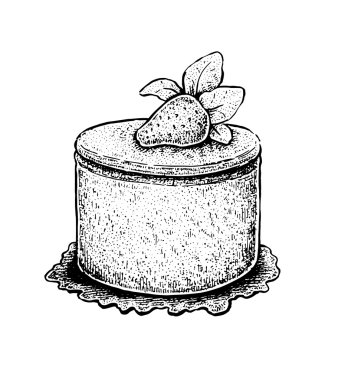 Siyah ve beyaz el çekilmiş bir meyve pasta w vektör çizim