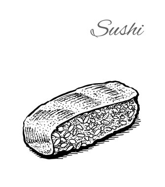 Siyah ve beyaz vektör suşi illüstrasyon.