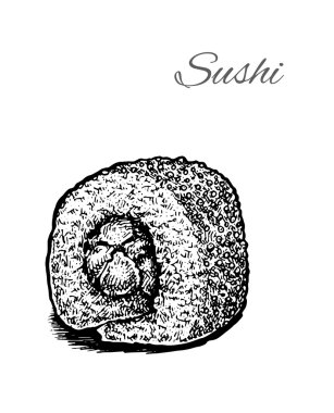 Siyah ve beyaz vektör suşi illüstrasyon.