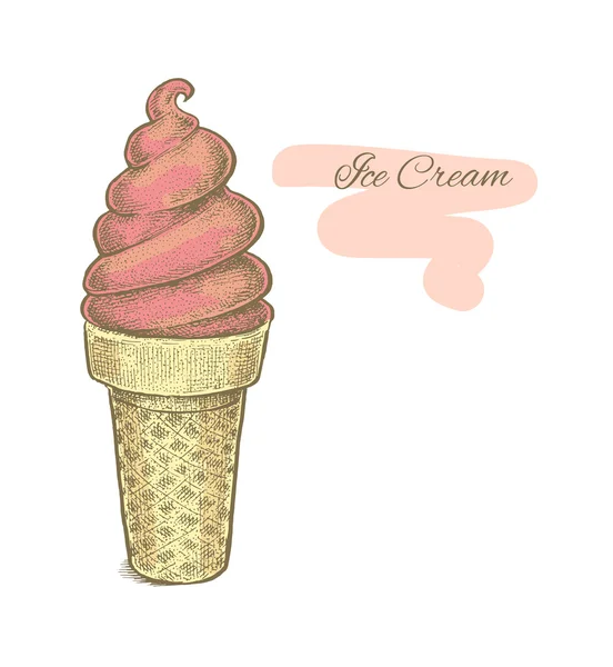 Illustrazione colorata in stile vintage abbozzato di un gelato in un — Vettoriale Stock