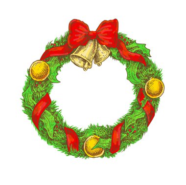 Bir Christma renkli parlak vintage yarım yamalak tarzı çizimi