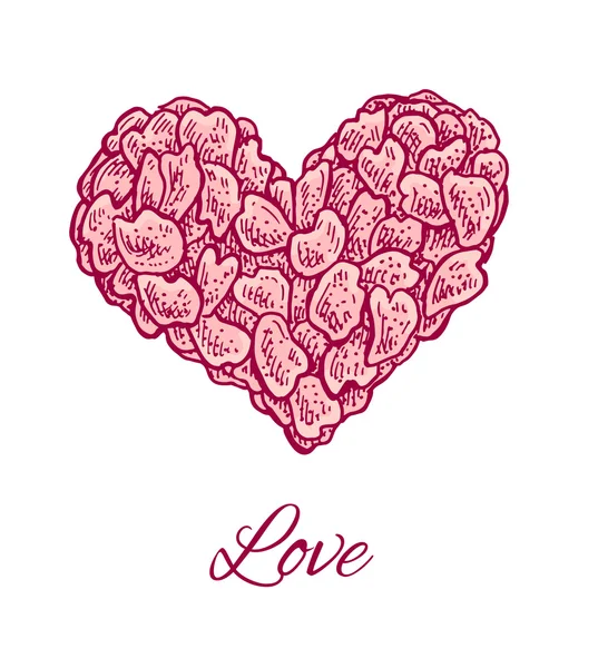 Colorato stile vintage disegnato a mano simbolo floreale di un cuore. Vect — Vettoriale Stock