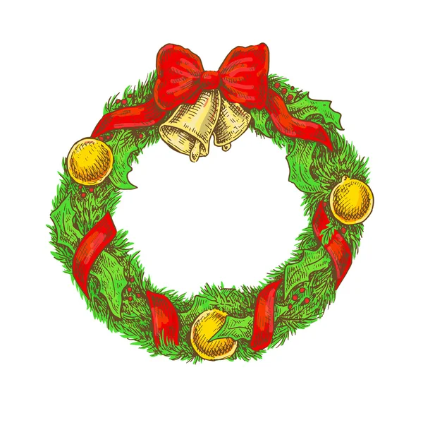 Illustration colorée de style sketchy vintage lumineux d'un Noël — Image vectorielle