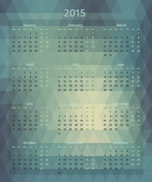 Abstrakter Vektor 2015 Jahr polygonaler Kalender — Stockvektor