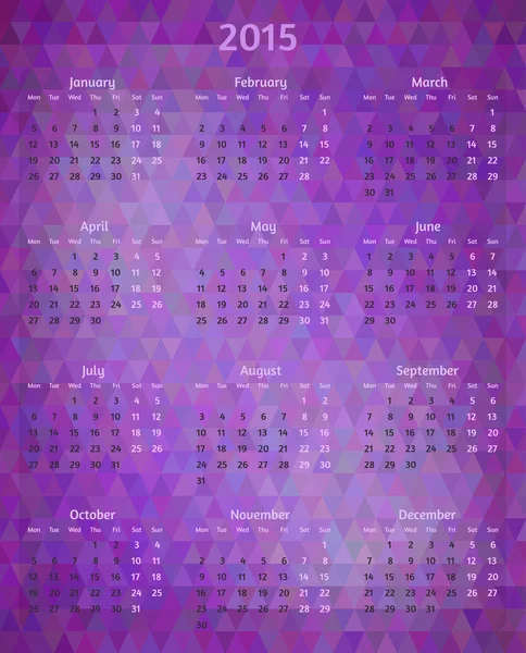 Abstraktní vektorová 2015 rok polygonální kalendář — Stockový vektor