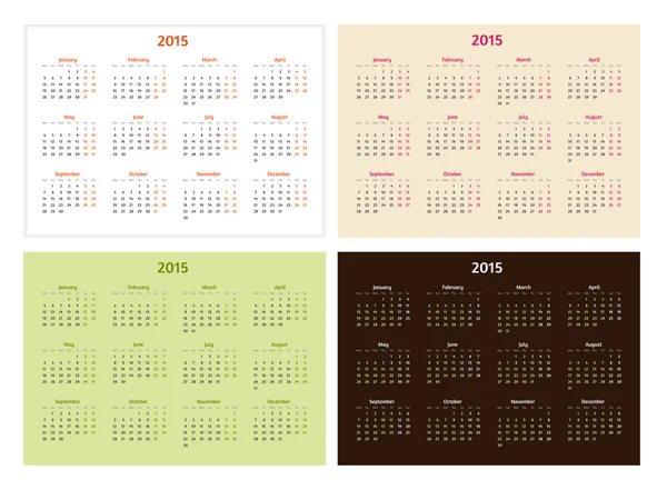 Vorlagen für Kalendervektoren des Jahres 2015 — Stockvektor