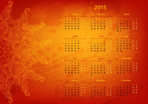Arabesco artístico abstrato 2015 ano vetor calendário — Vetor de Stock