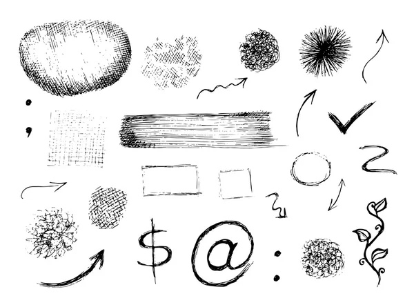 Ensemble de formes, signes et symboles vectoriels dessinés à la main — Image vectorielle