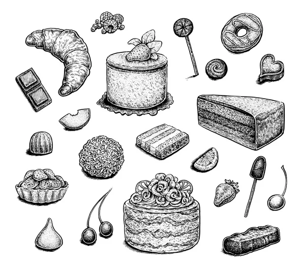 Toplama el çizilen mürekkep tatlılar.