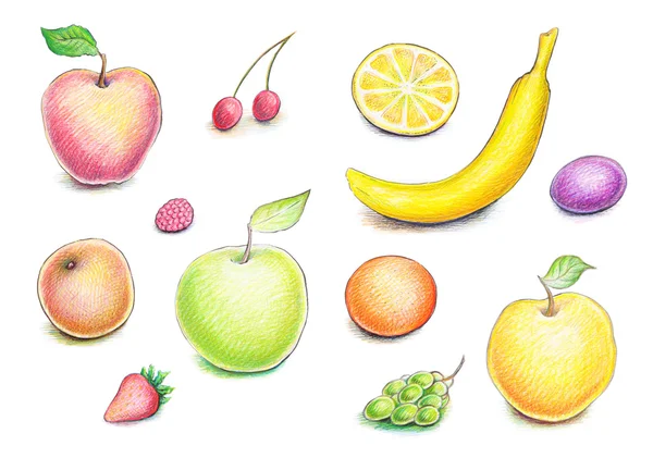 Collection of artistic hand drawn fruits and berries — Stock Photo, Image