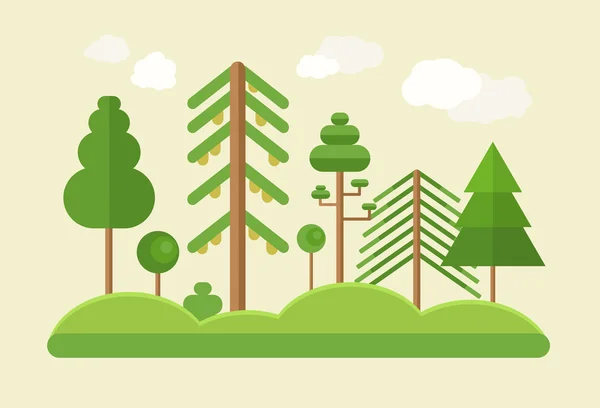 Düz tasarım yeşil ağaçlar yaz manzara — Stok Vektör