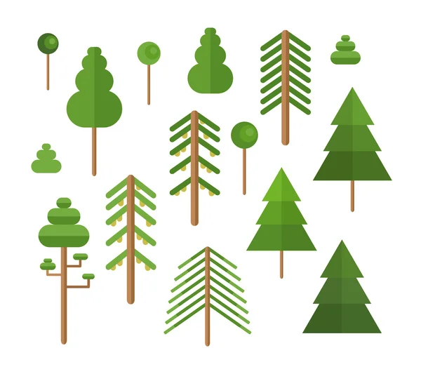Επίπεδη σχεδίαση πράσινα δέντρα καλοκαιρινό σετ. Συλλογή διάνυσμα — Διανυσματικό Αρχείο