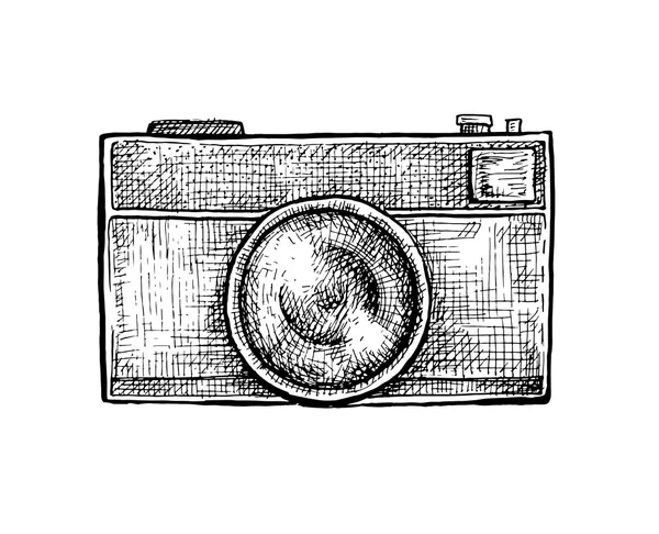 Black and white ink hand drawn camera — Stock Vector