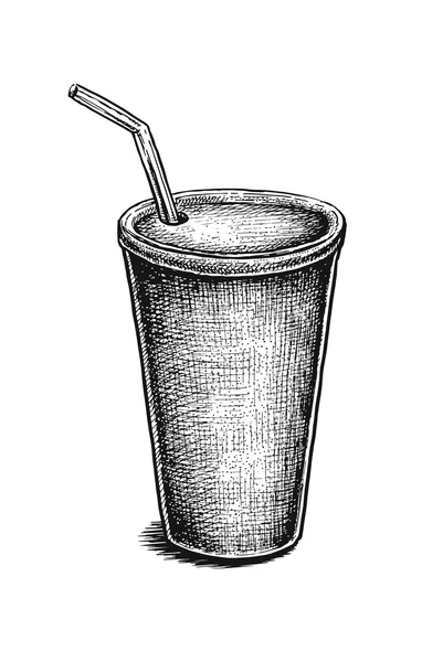 Canette de soda dessinée à la main noire et blanche . — Image vectorielle