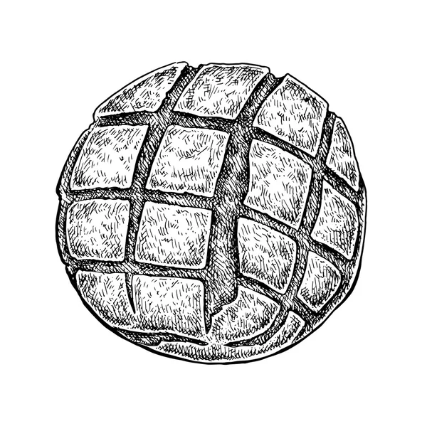 Boceto dibujado a mano en blanco y negro de un bollo de pan . — Archivo Imágenes Vectoriales