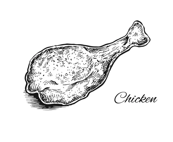 Pata de pollo frito dibujada a mano en blanco y negro . — Archivo Imágenes Vectoriales